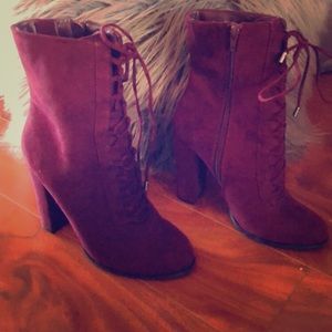 Burgundy mid ankle lace up booties
